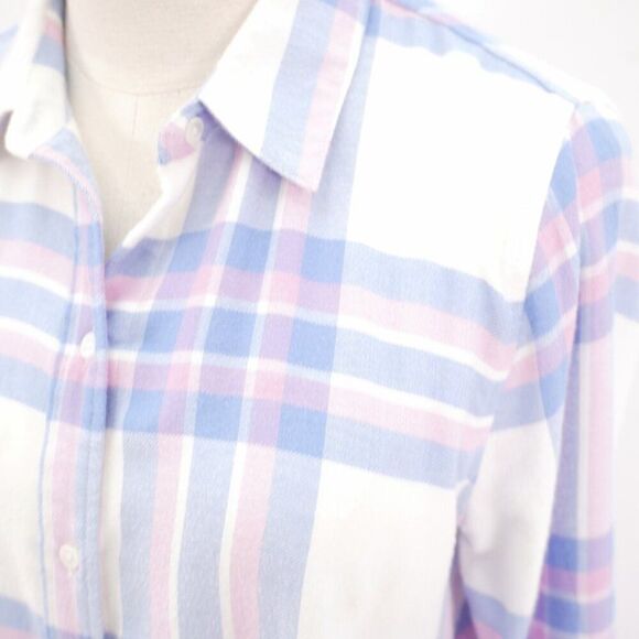 Banana Republic Boyfriend Fit White Pink Blue Flannel Plaid Button Front Small - Picture 2 of 9